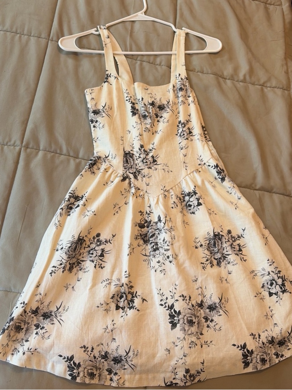 Women's Floral Cream Sundress with Black Rose Print